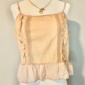 Topshop Pink Tank Top Womems Size M Ruffle Lace Coquette Cottage Fairy Boho